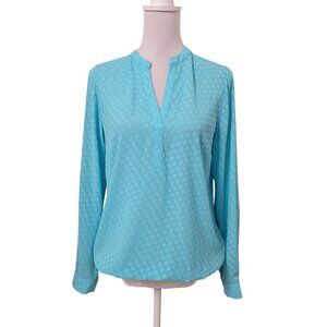 The Limited Teal Size M Blue Textured Polka Dot Split Neck Blouse NEW with Tag